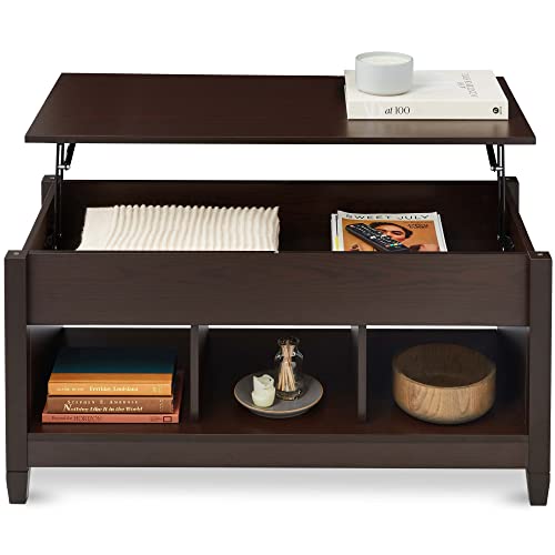 Best Choice Products Lift Top Coffee Table Hidden Storage Coffee Table, Wooden Dining Coffee Table, Accent Table Furniture for Living Room, Display Shelves - Espresso