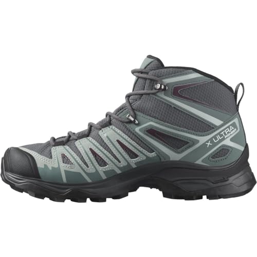 Salomon Women's X ULTRA PIONEER MID CLIMASALOMON WATERPROOF Hiking Boots for Women, Ebony / Stormy Weather / Wine Tasting, 8