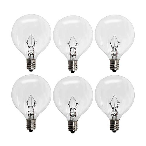 6 Pack Wax Warmer Bulbs,G50 25 Watt Bulbs for Full Size Scentsy Warmers,G16.5 Globe E12 Incandescent Candelabra Base Clear Light Bulbs for Wax Warmer,1.97 Inches,Long Last Lifespan