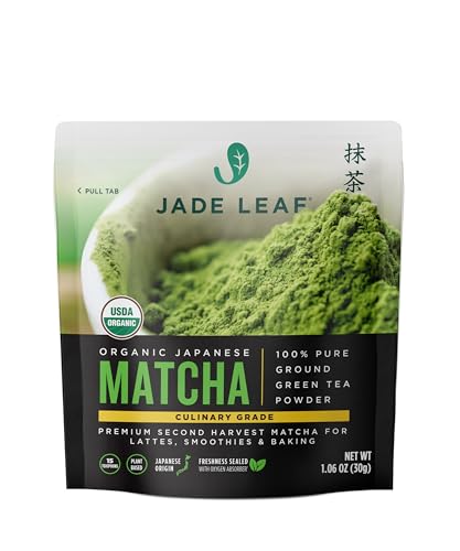 Jade Leaf Matcha Organic Green Tea Powder, Culinary Grade Premium Second Harvest - Authentically Japanese (1.06 Ounce Pouch)