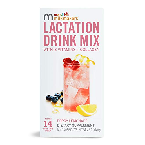 Munchkin Milkmakers Lactation Drink Mix Supplement with B Vitamins/Collagen/Fenugreek & Milk Thistle for Breastfeeding Moms, Berry Lemonade, 14 Count