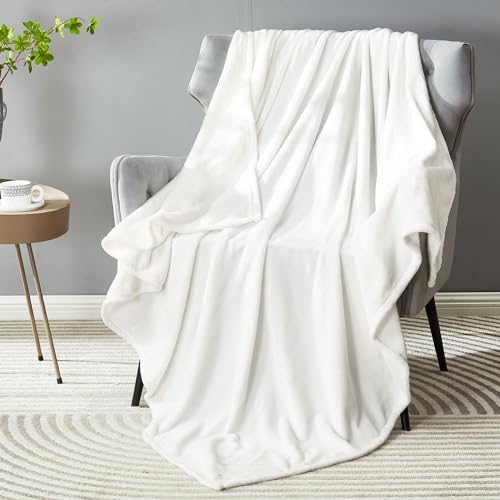 DREAMNINE Super Soft Fuzzy Fleece Throw Blanket for Couch Sofa 50' x 60', Decorative Solid Lightweight Velvet Blanket for Chair, Cozy Accent Shaggy Micro Plush Flannel Blanket for Bedroom Dorm, White