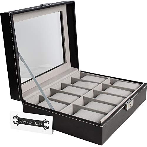 Watch Box Organizer Pillow Case 10 Slot Watch Box With Framed Glass Lid Watch Display Case for Men and Women Watch Boxes and Jewelry Watch Case