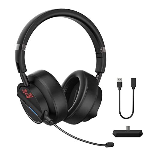 LTC SS-502 Active Noise Cancelling Wireless Over-Ear Headphones, 2.4GHz/BT, ANC Stereo Sound Gaming Headset with Detachable Microphone, Ultra-Low Latency for Switch/PC/Laptop/Tablet, Black