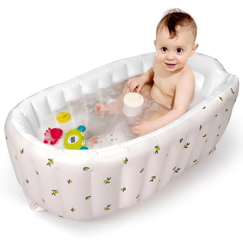 Mink Inflatable Baby Bathtub with Built-in Air Pump, Newborn to Toddler Bath Tub,Portable Travel Shower Basin with Back Support, Deflates and Folds Easily (Olive Bath)