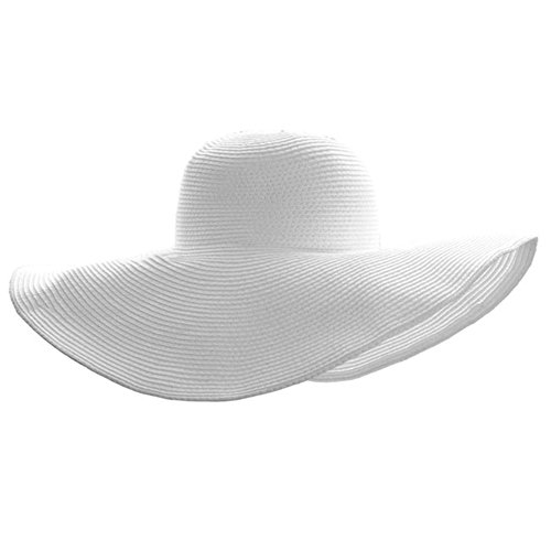 Ayliss Women Floppy Derby Hat Wide Large Brim Beach Straw Sun Cap (Style #1 White)