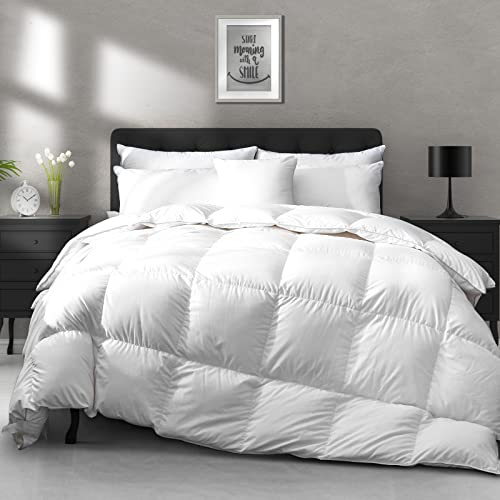 APSMILE Heavyweight Goose Feather Down Comforter King Size - Ultra-Soft Luxury 750 Fill-Power Hotel-Style Thicker Winter Duvet Insert for Colder Weather/Sleeper (106x90, White)