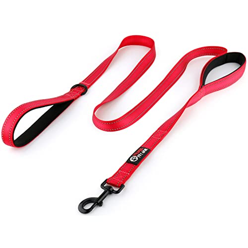 Primal Pet Gear Dog Leash 6ft Long,Traffic Padded Two Handle,Heavy Duty,Reflective Double Handles Lead for Control Safety Training,Leashes for Large Dogs or Medium Dogs,Dual Handles Leads(Red)