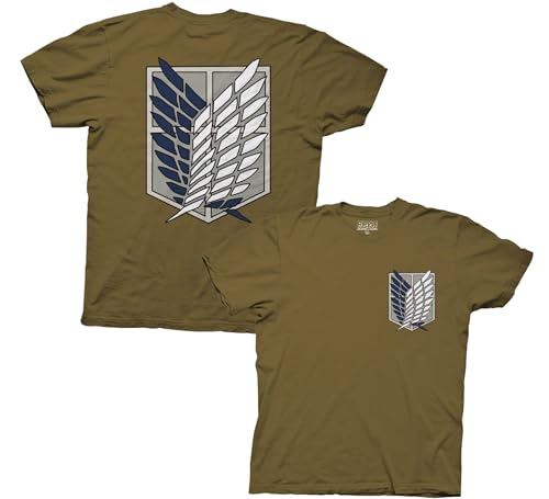 Ripple Junction Attack on Titan Men's Short Sleeve T-Shirt Survey Corps Wings of Freedom AOT Anime Mil Green Med