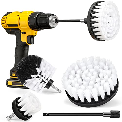 Soft White Drill Brush Attachment Set - Car Interior Detailing Kit, All Purpose Power Drill Brush with Extend Attachment for Car, Boat, Seat, Carpet, Upholstery, Bathroom, Grout, Floor and Tile