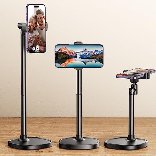 DIMONCOAT Cell Phone Stand for Desk, Angle Height Adjustable Phone Holder for Desk, Aluminum Alloy Universal Phone Stand Recording, Retractable iPhone Stand Holder Office for iPhone 15 Pro Max Plus