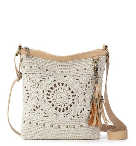 The Sak Lucia Crossbody Bag in Crochet, Convertible Purse with Adjustable Shoulder Strap, Natural Medallion