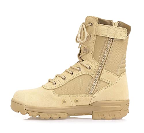 Thowi Men's Military Tactical Boots Army Jungle Boots with Zipper（Tan,Size10)