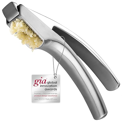 Garlic Press Stainless Steel, No Need to Peel Garlic Mincer Tool for Fine Garlic, Detachable for Easy Cleaning, Garlic Presser and Masher, Dishwasher Safe Garlic Crusher with 5-Year Warranty