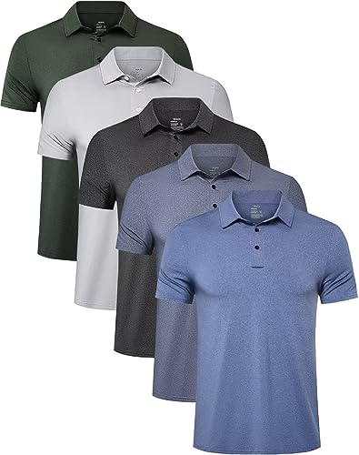 TELALEO 5 Pack Mens Polo Shirts Quick Dry Short Sleeve Golf T Shirt Performance Moisture Wicking Casual Workout SetB L