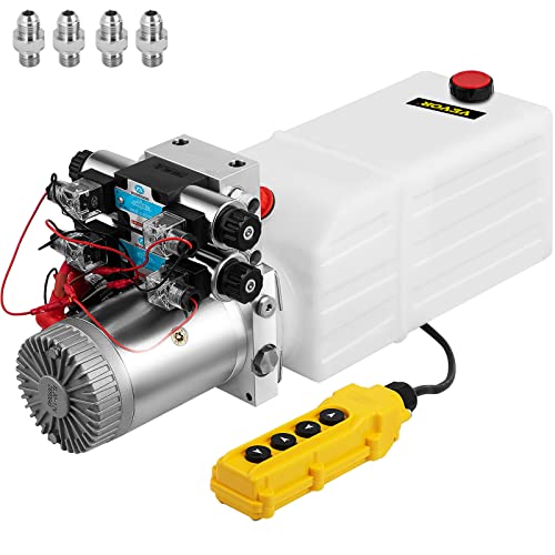 Happybuy Hydraulic Pump 12V DC Hydraulic Power Unit Double Acting Double Solenoid Hydraulic Power Pack Unit with 8L Plastic Tank Max Pressure 200 Bar for Car Liftng