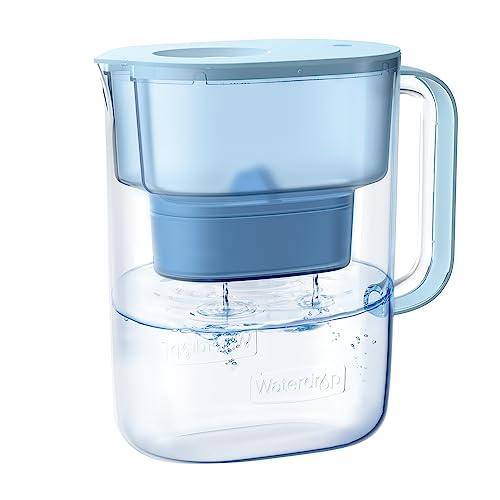 Waterdrop Alkaline Lucid 10-Cup Water Filter Pitcher with 1 Filter, Healthy, Clean & Toxin-Free Mineralized Alkaline Water (100 Gallons), Up to PH 9.5, BPA Free, Blue