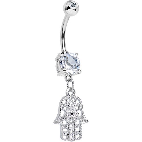 14G Hamsa Dangling Belly Navel Ring CZ Dangling Belly Button Ring Navel Piercing Jewelry for Women Girls 3/8 inch