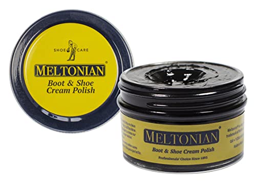 Meltonian Cream | Black 002 | Quality Shoe Polish for Leather | Use on Boots, Shoes, Purses, Furniture | Cream Based Shoe Polish | Leather Conditioner | 1.7 OZ Jar
