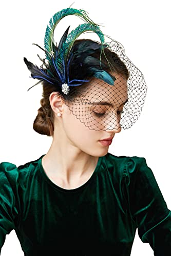 BABEYOND Veil Fascinator Hat for Women Feather Fascinators Hair Clip with Removable Veil Tea Party Hat Bridal Wedding