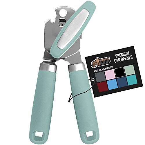 The Original Gorilla Grip Heavy Duty Stainless Steel Smooth Edge Manual Hand Held Can Opener With Soft Touch Handle, Rust Proof Oversized Handheld Easy Turn Knob, Large Lid Openers, Mint