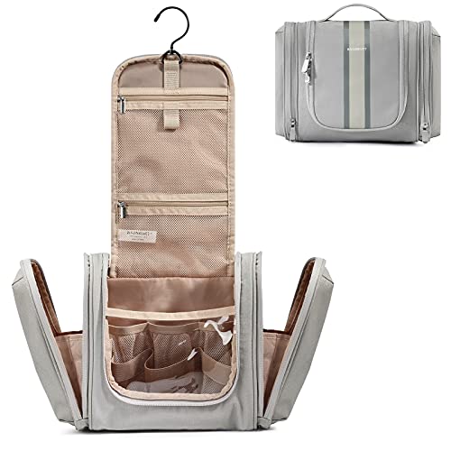BAGSMART Hanging Toiletry Bag, Travel Toiletry Organizer with hanging hook, Water-resistant Cosmetic Makeup Bag Travel Organizer for Shampoo, Full-size Container, Toiletries, Grey-Medium