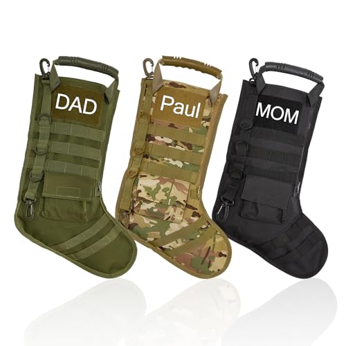 Personalized Name Tactical Christmas Stocking W/Handle,Zip Pocket,Perfect Xmas Mantel Decor,Holiday Decoration,Christmas Stocking Gift for Army Police Veteran,Patriotic and Outdoorsy People(1 Pack）