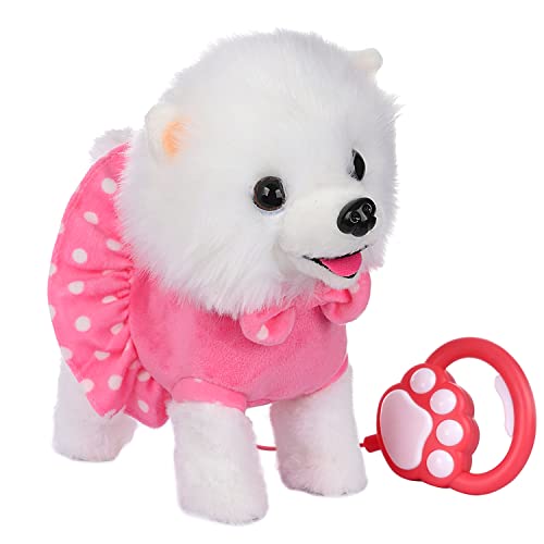 WorWoder Electronic Singing Walking and Barking Plush Dog Toy Interactive Puppy Dog with Remote Control Leash for Kids Toddler Gifts Birthday Girls Boys (White)