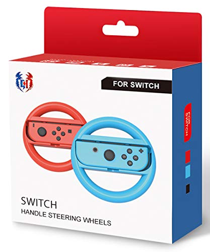 GH Switch Steering Wheel for Mario Kart 8 Deluxe and Booster Course Pass (DLC), Racing Wheel Accessories Compatible with Nintendo Switch/Switch OLED Joy Con Controller (Red and Blue)