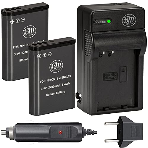 BM Premium 2 Pack of EN-EL23 Batteries and Battery Charger for Nikon Coolpix B700, P900, P600, P610, S810c Digital Camera