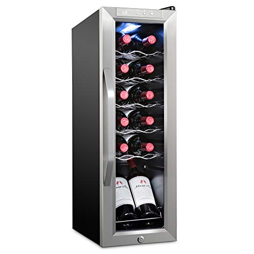 Ivation 12 Bottle Compressor Wine Cooler Refrigerator w/Lock | Large Freestanding Wine Cellar Fridge For Red, White, Champagne or Sparkling Wine | 41f-64f Digital Temperature Control Stainless Steel