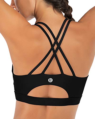 RUNNING GIRL Strappy Sports Bra for Women, Sexy Crisscross Back Medium Support Yoga Bra with Removable Cups(WX2354 Black,XL)