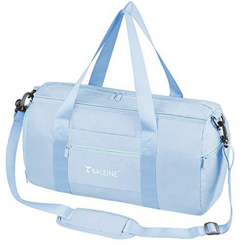 BALEINE Gym Duffel Bag for Women and Men, Small for Sports, Gyms and Weekend Getaway, Waterproof Dufflebag with Shoe and Wet Clothes Compartments, Lightweight Carryon Gymbag (Azure)