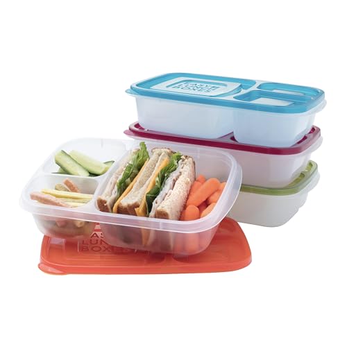 EasyLunchboxes - Bento Lunch Boxes - Reusable 3-Compartment Food Containers for School, Work, and Travel, Set of 4 (Classic)