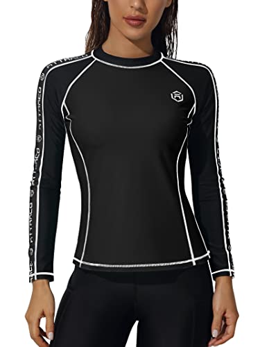 ATTRACO Rash Guard for Women Long Sleeve Swim Top UV Sun Protection Hiking Shirt Black L