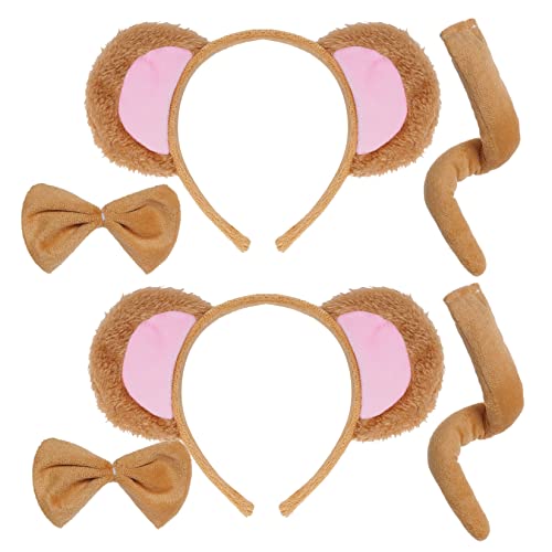 Jmkcoz Kids Monkey Costume Set Gold Monkey Ears Headband Bowtie Tail Bow Tie Animal Fancy Costume for Girls Boys Halloween Cosplay Party Accessories