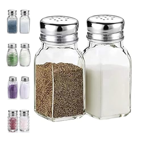 Salt and Pepper Shakers Set,DWTS DANWEITESI Salt Shaker w Stainless Lid-Glass Spice Jars,Clear to Know When to Fill,Farmhouse Salt Pepper Shakers Cute Kitchen Decoration