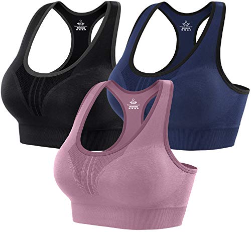 Heathyoga Padded Sports Bras for Women - Racerback, Yoga, Medium, Black/Blue/Pink