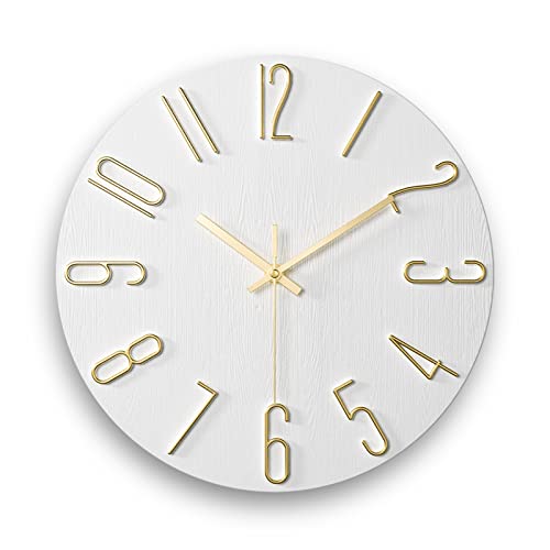 fapugh 12 Inch Wall Clock Silent Non Ticking, Preciser Modern Style Decor Clock for Home, Office, School, Kitchen, Bedroom, Living Room (White)