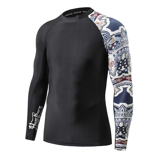 HUGE SPORTS Men's Splice UV Sun Protection UPF 50+ Skins Rash Guard Long Sleeves(Split, 2XL)