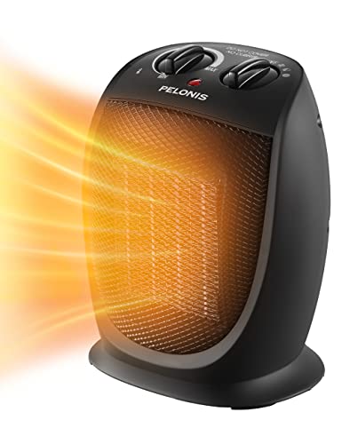 PELONIS PHTA1ABB Portable, 1500W/900W, Quiet Cooling & Heating Mode Space Heater for All Season, Tip Over & Overheat Protection,for Home, Office Personal Use, Black , 9inch
