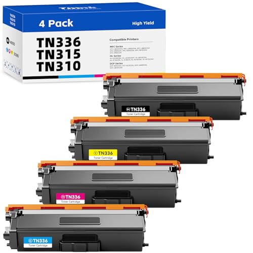 TN336 TN331 TN315 TN310 Compatible Toner Cartridge Replacement for Brother TN 336 331 315 310 TN-336 TN-331 TN-315 TN-310, use with MFC-9465CDN HL-4140CN (B/C/M/Y-4 PK)