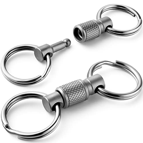 FEGVE Titanium Quick Release Swivel Keychain, Pull Apart Detachable Keychain Heavy Duty Car Key Holder with 4 Stainless Steel Key Rings-2pcs