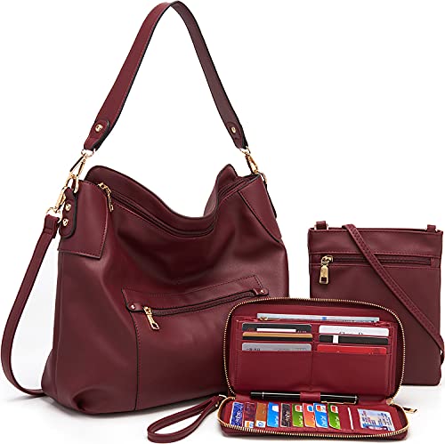 Large Crossbody Bags Ladies Shoulder Handbags Purse and Wallet Set for Women Hobo Purses DeepRed