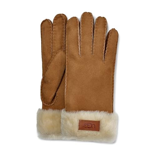 UGG Women's Leather Turn Cuff Sheepskin Shearling Lined Glove, Chestnut, Medium