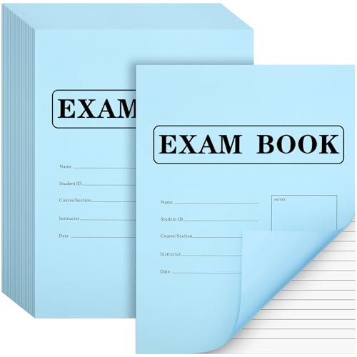 Skyygemm 50 Pack Exam Blue Book Blue Test Book, 8.5' x 11', 8 Sheets 16 Pages, Wide Ruled Saddle Stitched Examination Book for School Home Business Office (Classic)