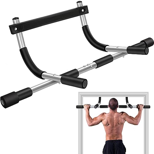 TOPOKO Upgrade Pull Up Bar for Doorway, Max Capacity 440 lbs Chin Up Bar, Portable Upper Body Fitness Workout Bar, Strength Training Door Frame Pull-up Bars, Hanging Bar for Exercise, Door Workout Bar with Foam Grips, Indoor Pullup Bars Fitness Trainer for Home