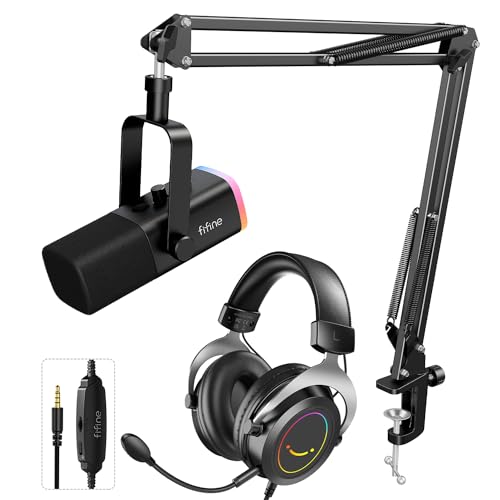 FIFINE XLR/USB Gaming Microphone Set and Over-Ear Headset,Dynamic PC Mic for Streaming Podcasting,Gamer Headset Wired with Passive Noise Canceling,Detachable Microphone,for Switch,Xbox(AM8T+H3)