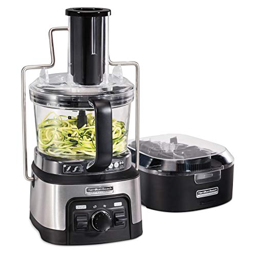 Hamilton Beach Professional Stack & Snap Food Processor & Veggie Spiralizer for Slicing, Shredding and Kneading, Extra-Large 3' Feed Chute Fits Whole Vegetables, 12 Cups, Stainless Steel (70815)