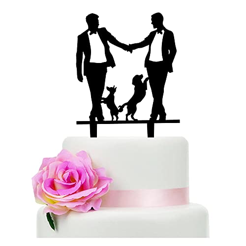 Gay Wedding Cake Topper, Grooms Cake Topper, Mr & Mr Cake Topper With Dogs - Gift for Gay Wedding/Engagement/Anniversary Party Decoration (Two Dogs)